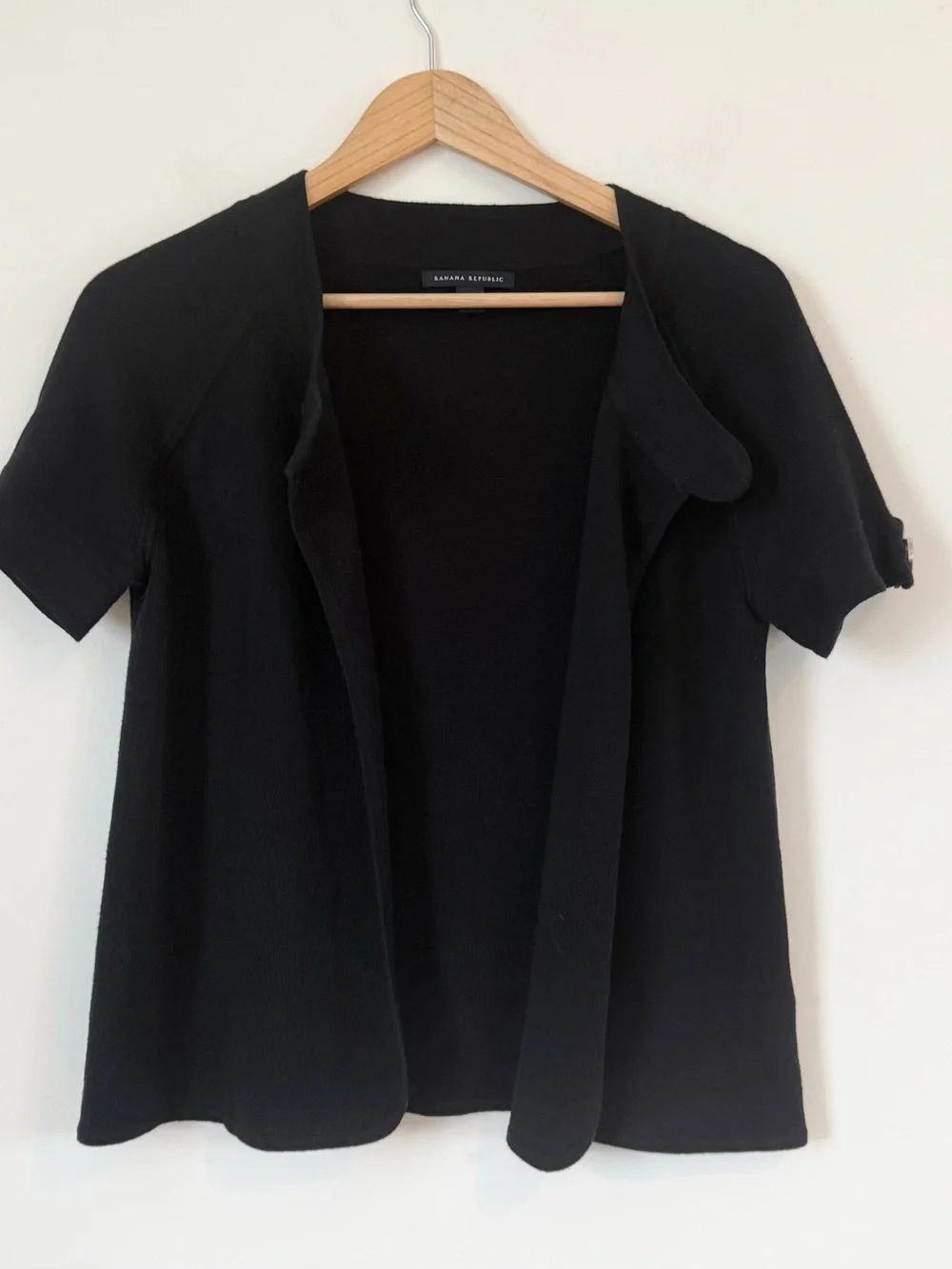 BANANA REPUBLIC Black Short Sleeve Structural Knit Sweater Blazer Dark Academia - Picture 5 of 11